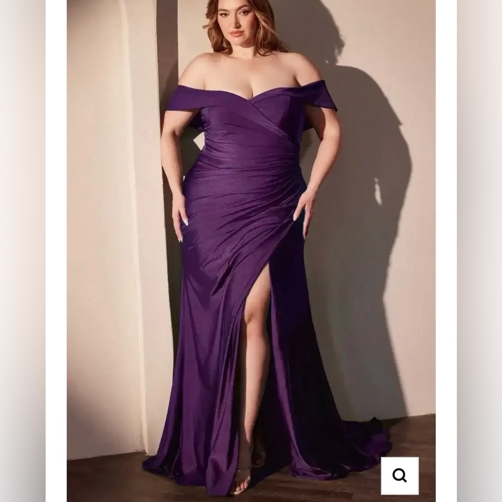 Off-Shoulder Purple Plus-Size Prom Dress with Thigh Slit
